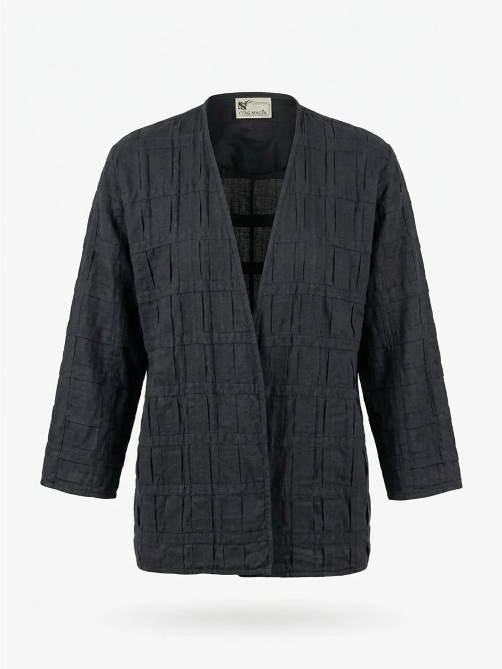 Yak Magik Vintage Black Cotton Pleated Pintuck Open Front Cardigan Jacket Nepal